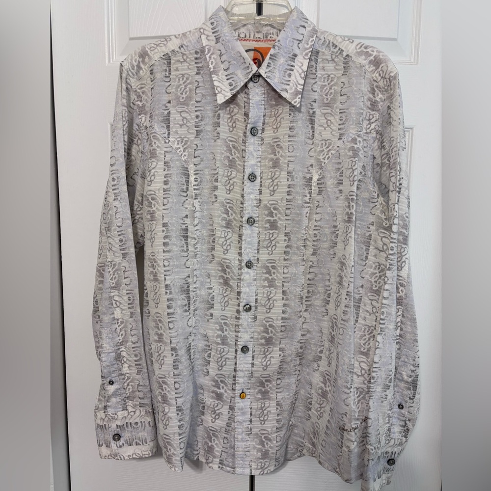 Robert Graham men’s Large button down gray white shirt artistic minimalist - Picture 1 of 13